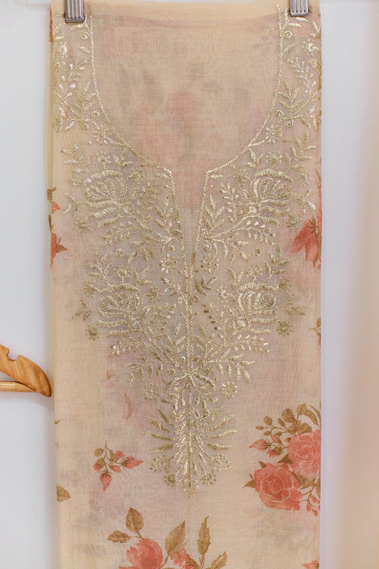 Block Print Foil Embroidery Unstitched Suit Set