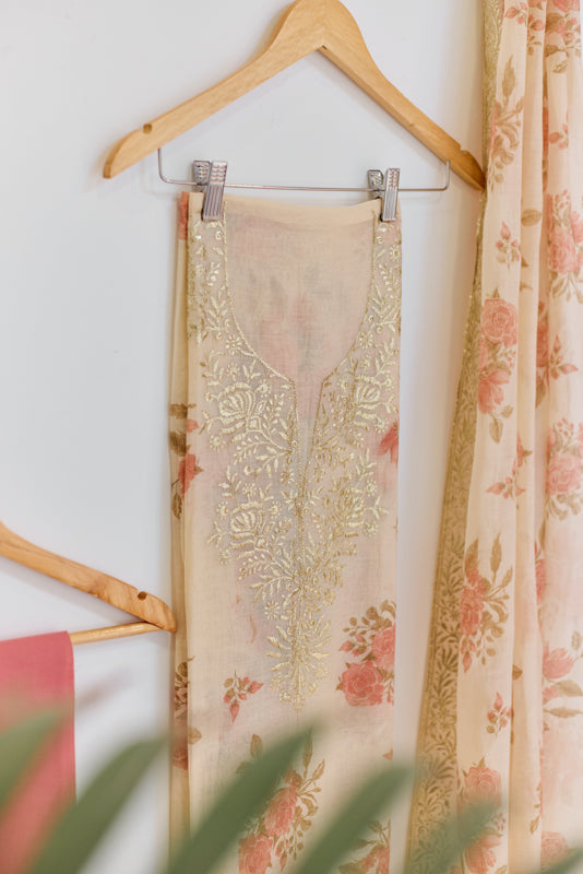 Block Print Foil Embroidery Unstitched Suit Set