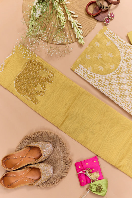 Jamdani Weaving Tikki Embroidered Yoke Unstitched Suit Set