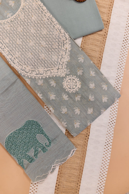 Jamdani Weaving Tikki Embroidered Yoke Unstitched Suit Set