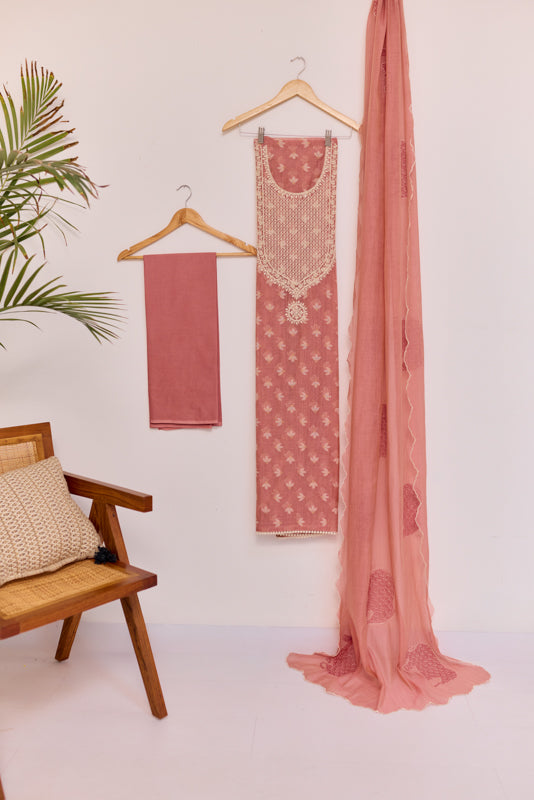 Jamdani Weaving Tikki Embroidered Yoke Unstitched Suit Set