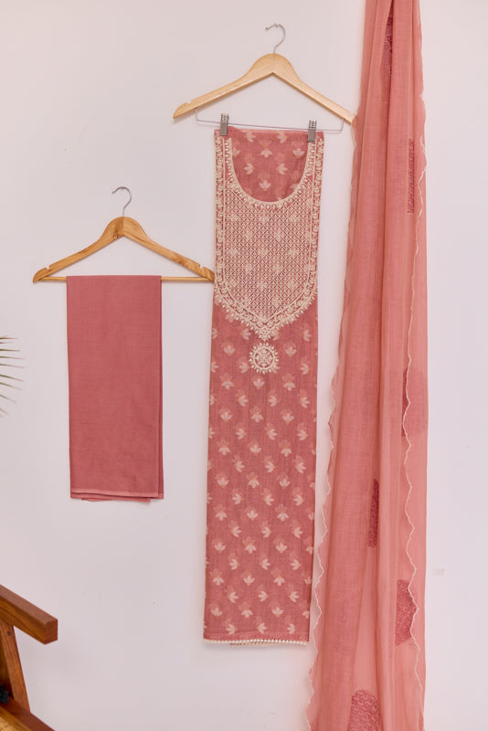 Jamdani Weaving Tikki Embroidered Yoke Unstitched Suit Set