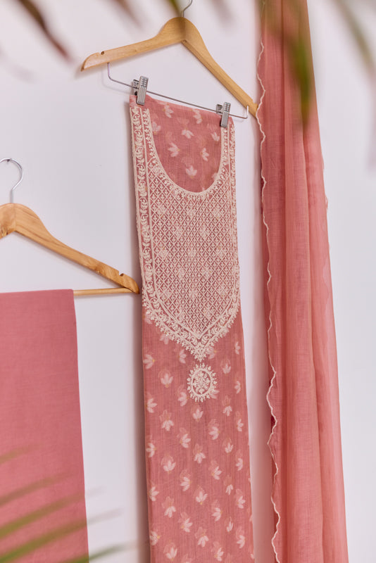 Jamdani Weaving Tikki Embroidered Yoke Unstitched Suit Set