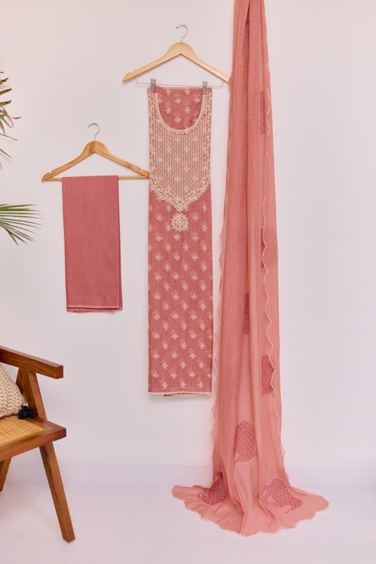 Jamdani Weaving Tikki Embroidered Yoke Unstitched Suit Set