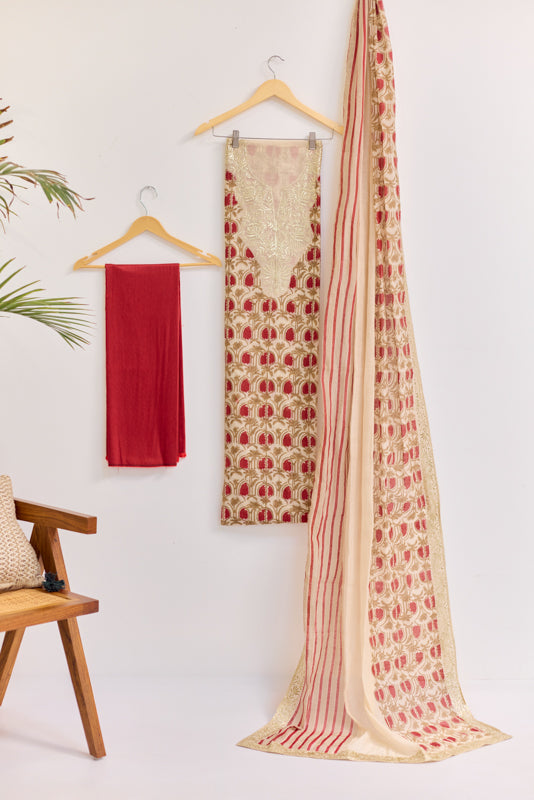 Block Print Foil Embroidery Unstitched Suit Set