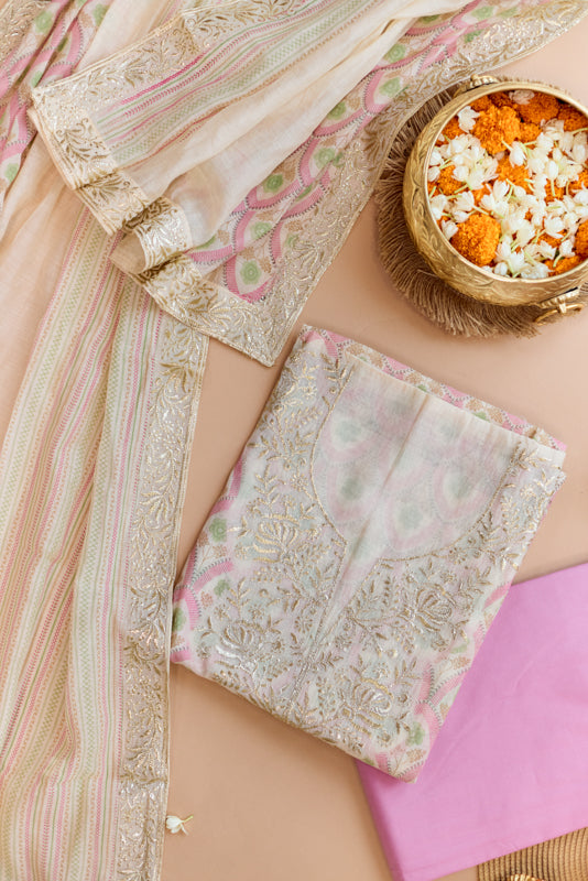 Block Print Foil Embroidery Unstitched Suit Set