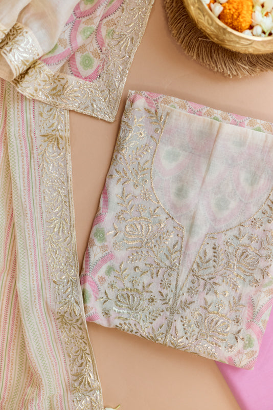 Block Print Foil Embroidery Unstitched Suit Set
