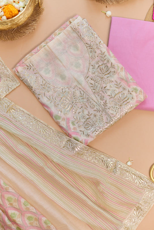 Block Print Foil Embroidery Unstitched Suit Set