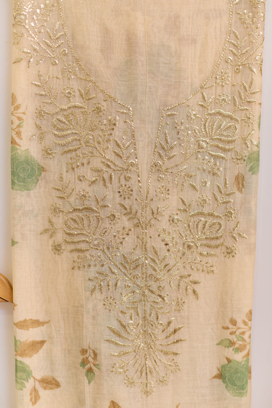 Block Print Foil Embroidery Unstitched Suit Set