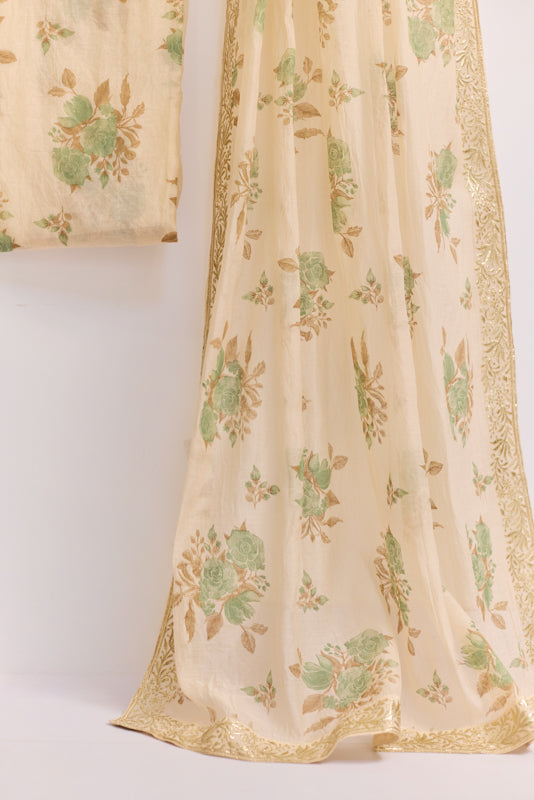 Block Print Foil Embroidery Unstitched Suit Set