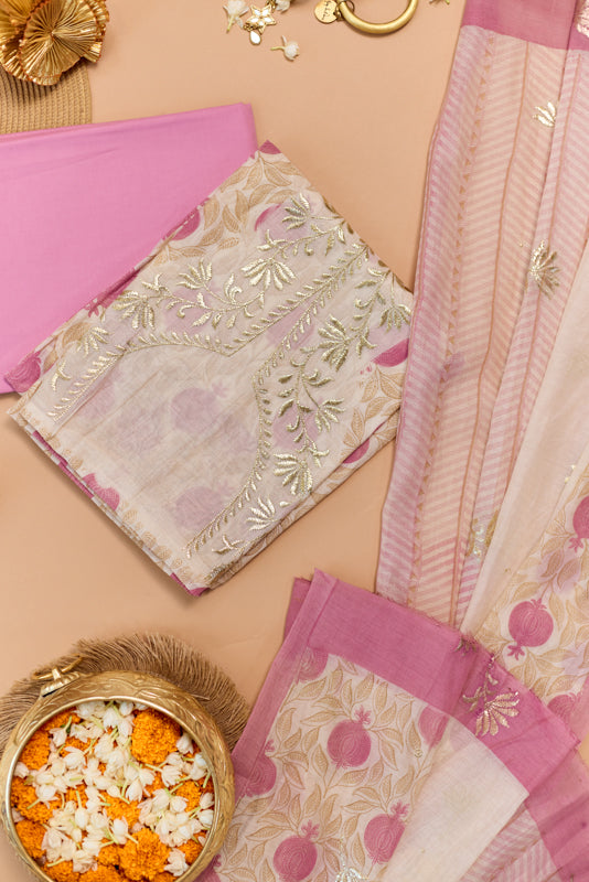 Block Print Foil Embroidery Unstitched Suit Set