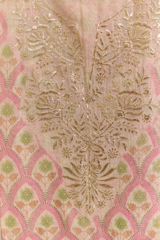 Block Print Foil Embroidery Unstitched Suit Set