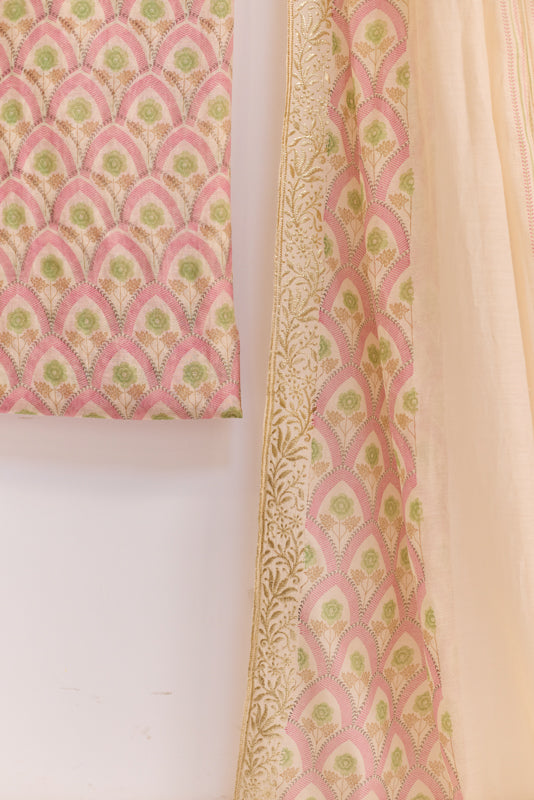 Block Print Foil Embroidery Unstitched Suit Set