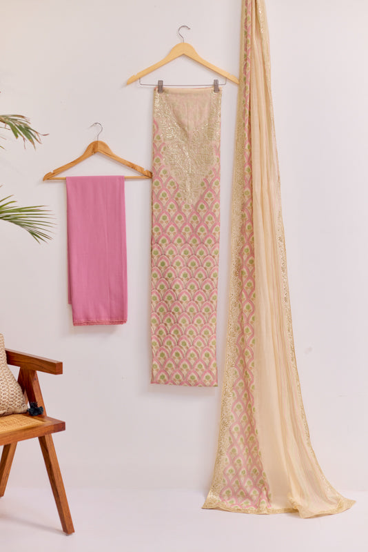 Block Print Foil Embroidery Unstitched Suit Set