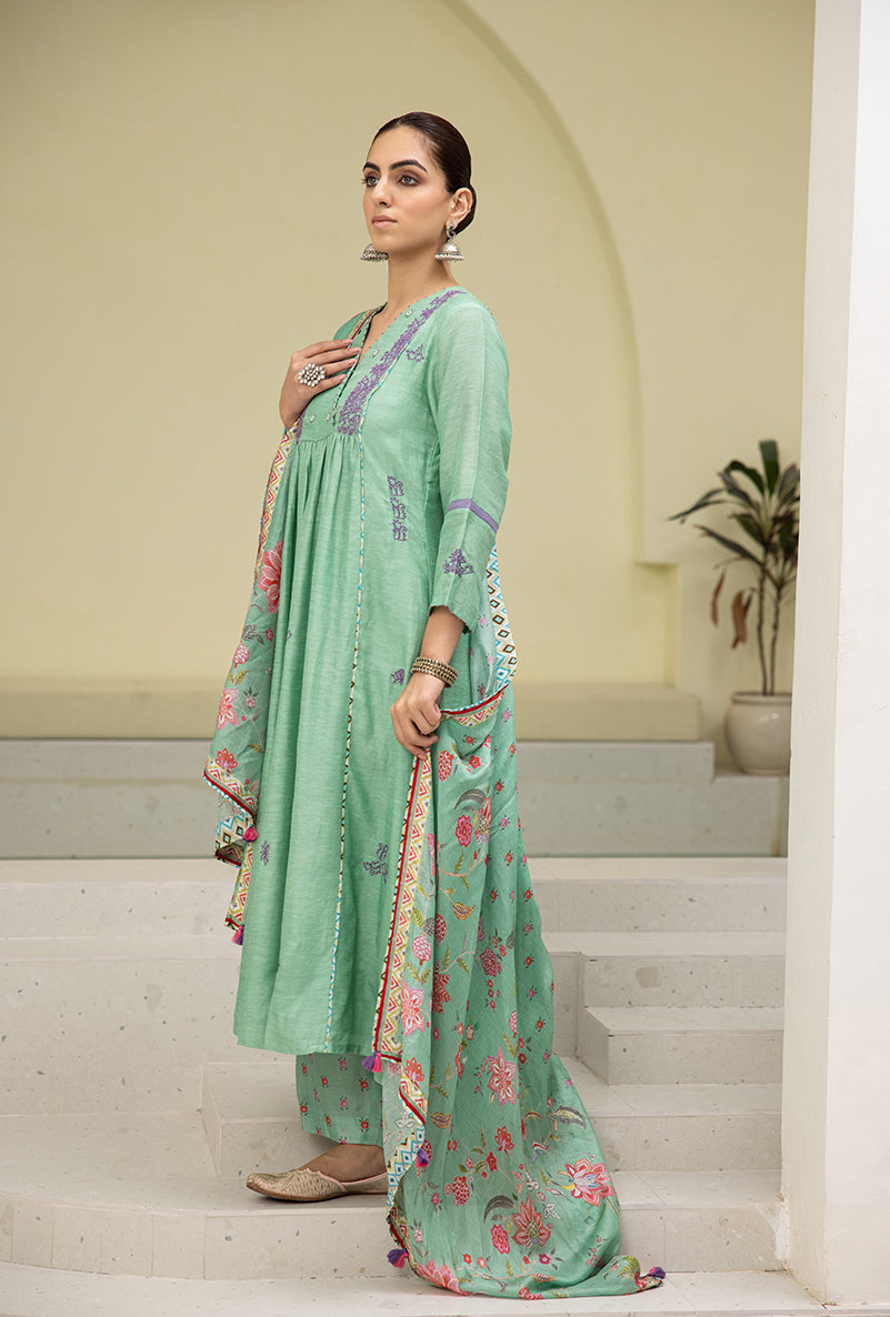 Sea Green Overlap Yoke Reyah Kurta Set