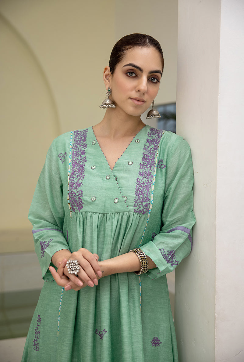 Sea Green Overlap Yoke Reyah Kurta Set