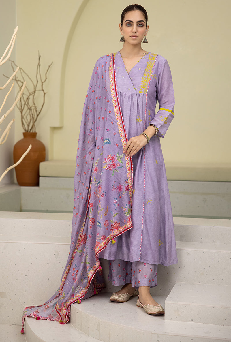 Lilac Overlap Yoke Reyah Kurta Set