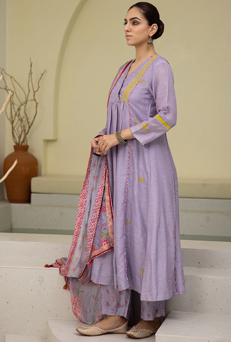 Lilac Overlap Yoke Reyah Kurta Set