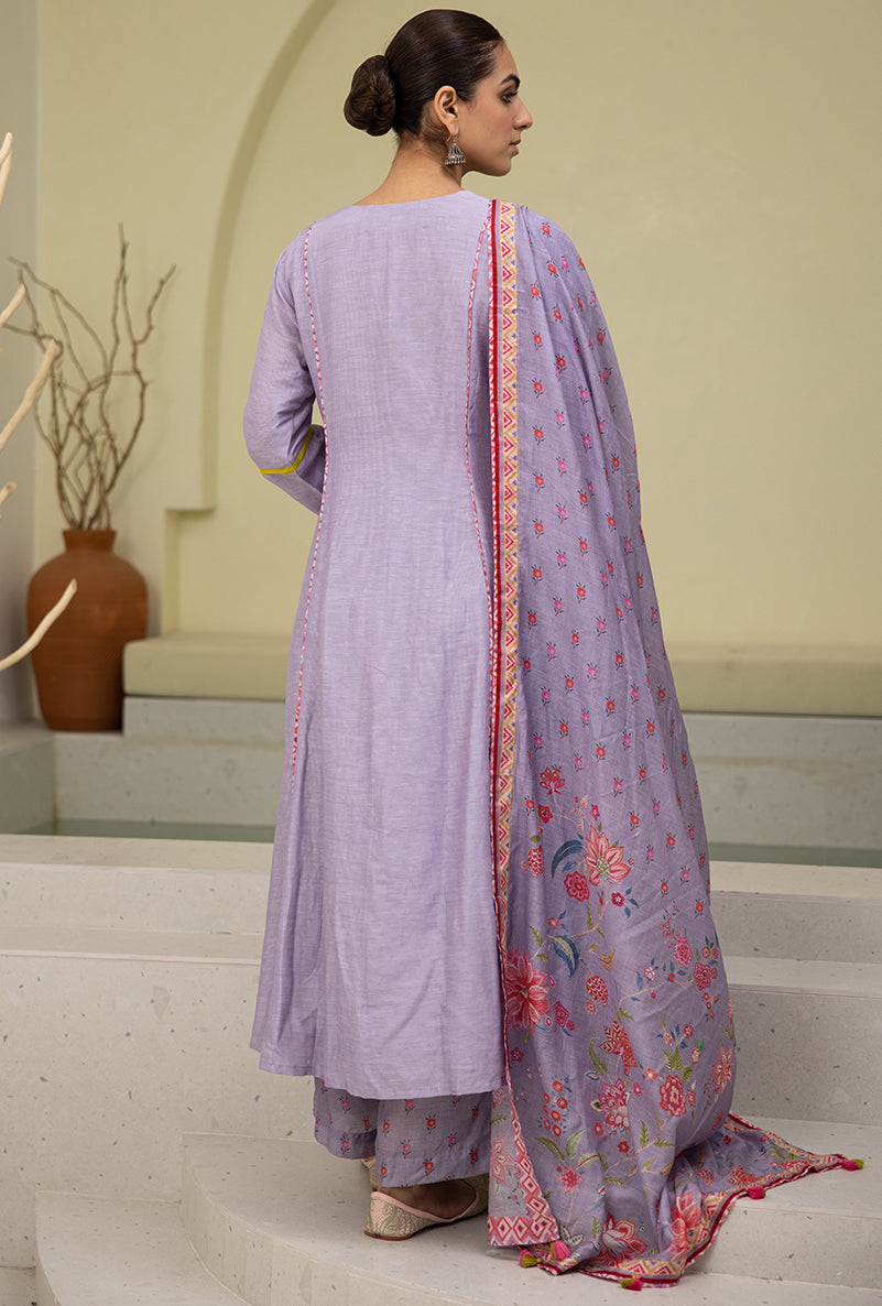 Lilac Overlap Yoke Reyah Kurta Set