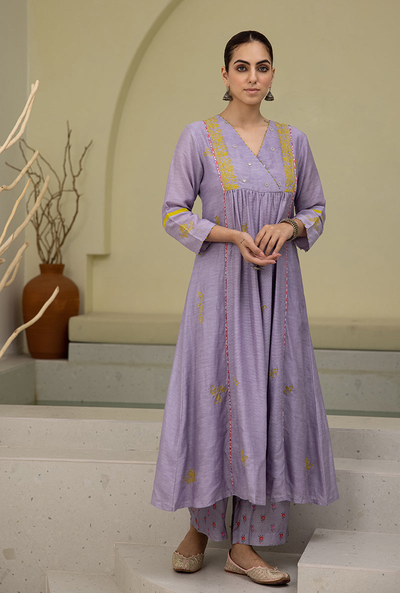 Lilac Overlap Yoke Reyah Kurta Set