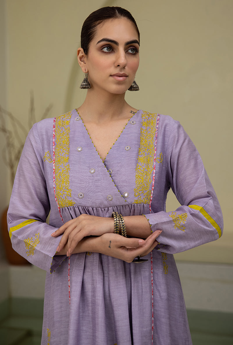 Lilac Overlap Yoke Reyah Kurta Set