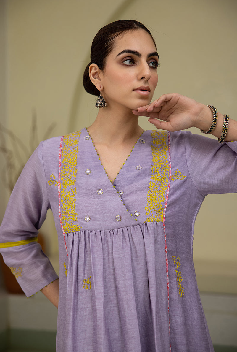 Lilac Overlap Yoke Reyah Kurta Set