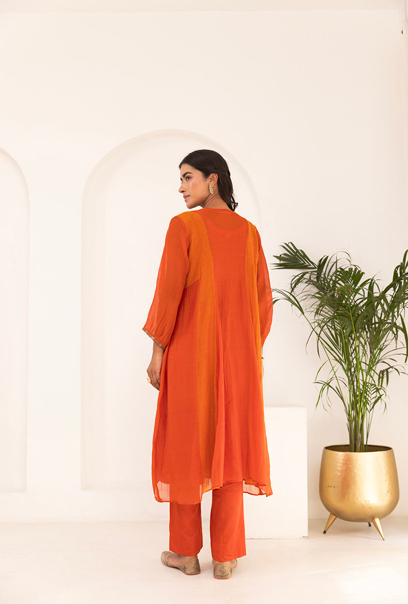 Orange V Neck Mirror Ruhi Kurta Set