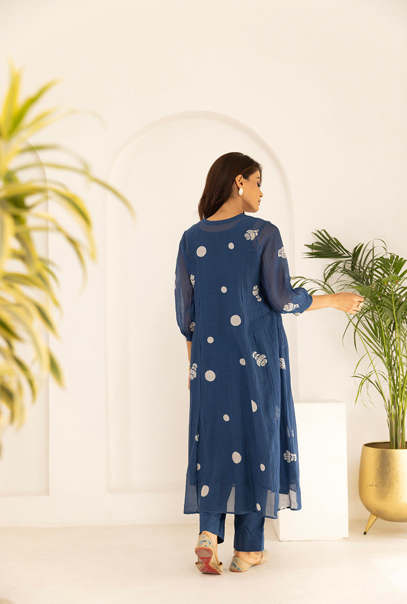 Blue Polka  Hand Block Print Ruhi Kurta Set