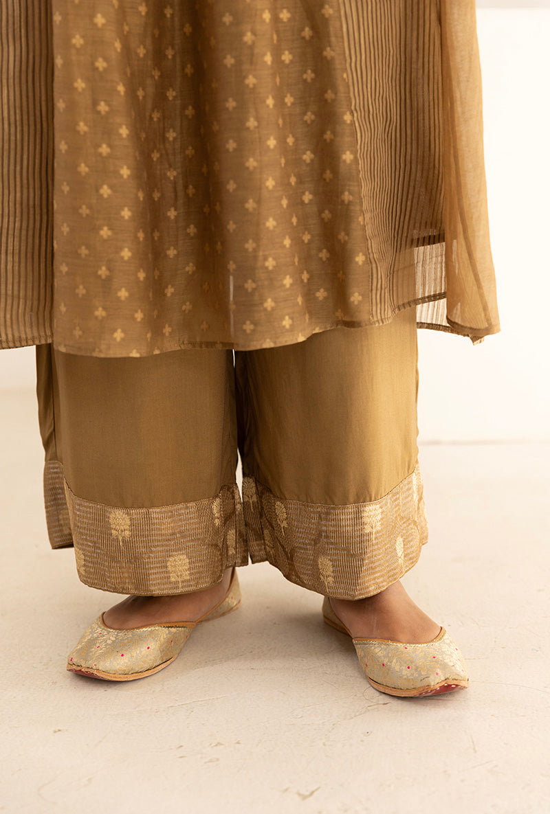 Sand Brown Jacquard Panel Ruhi Anarkali Kurta Set