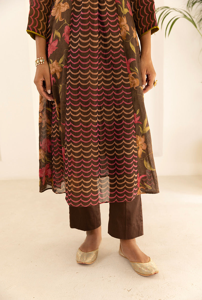 Brown Tissue Print With Beaded Yoke  Ruhi Kurta Set