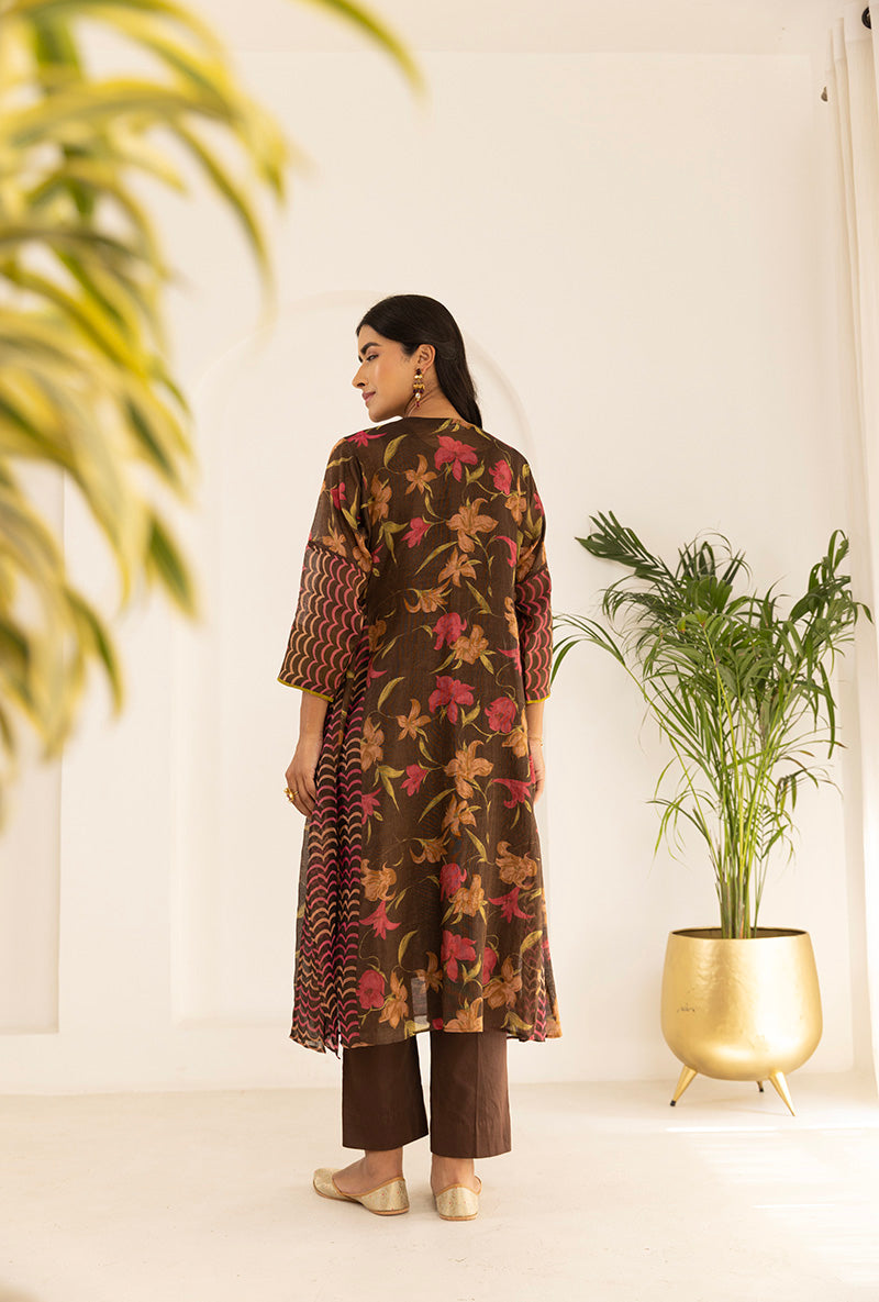 Brown Tissue Print With Beaded Yoke  Ruhi Kurta Set