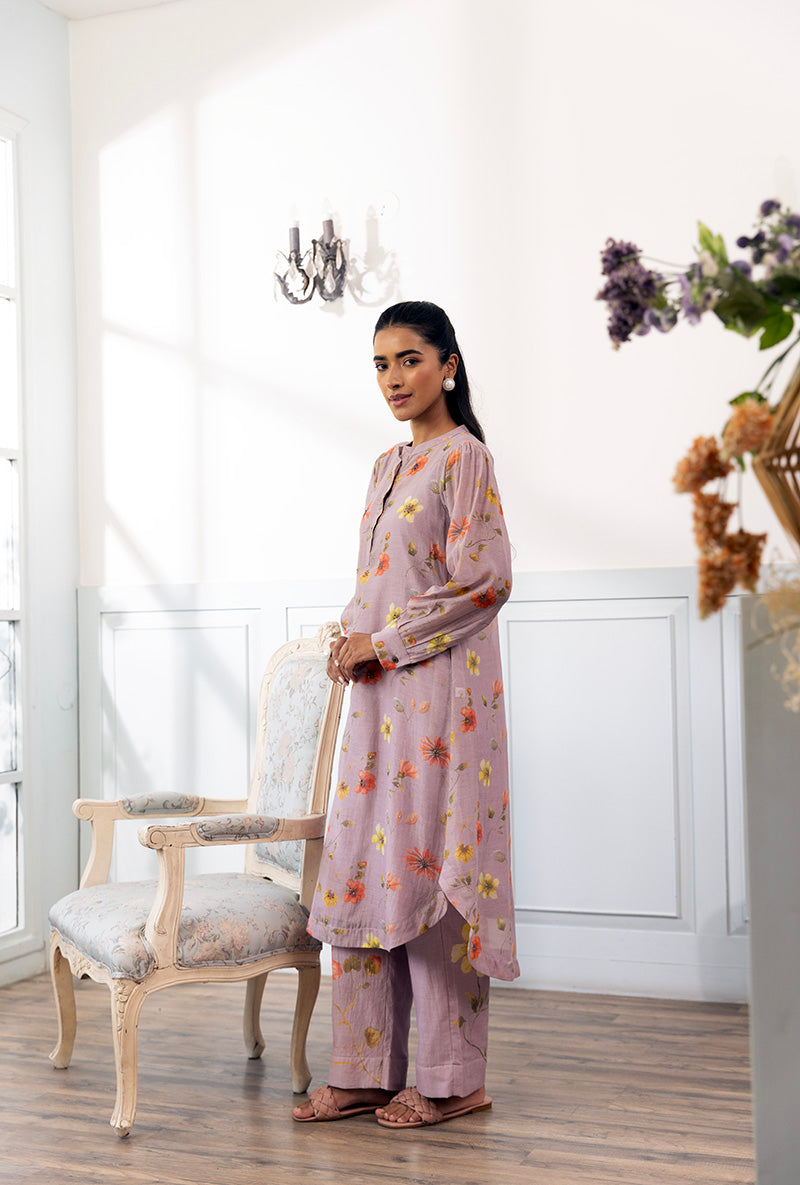 Lavender Printed Dahlia Kurta Set