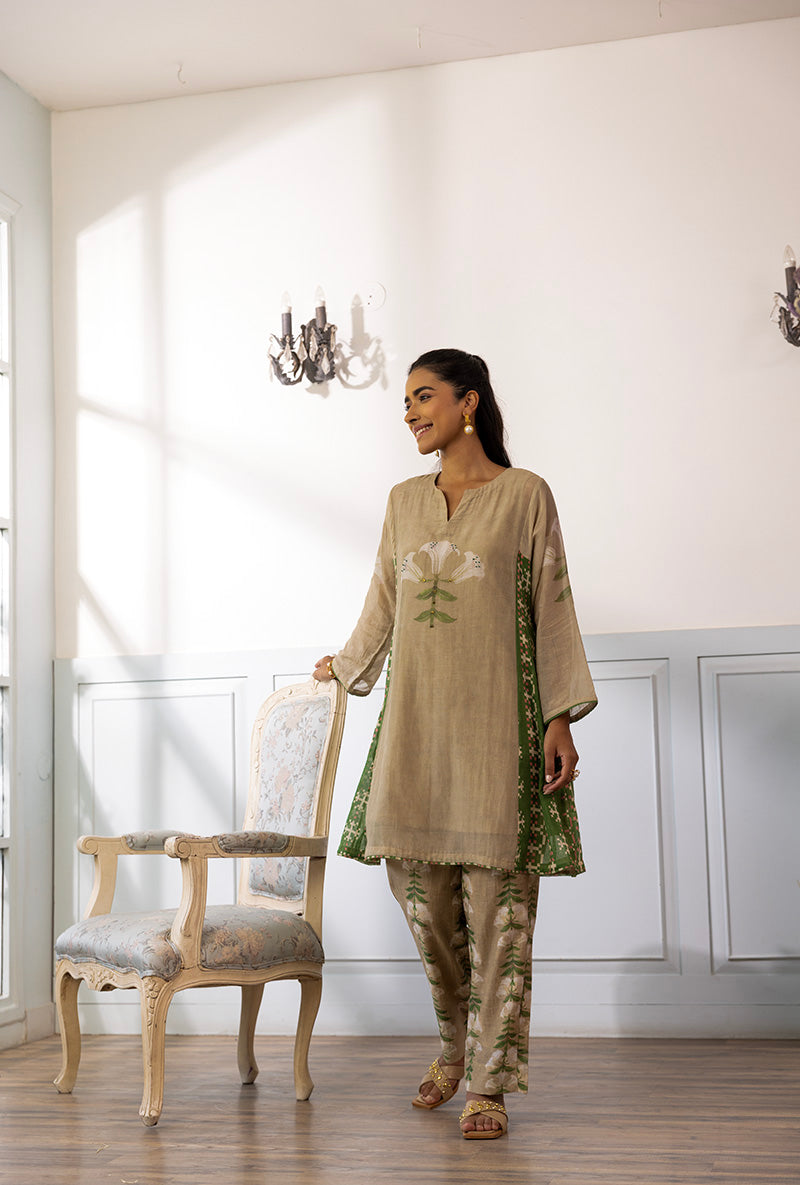 Meghna Nayyar in Beige Printed Dahlia Co-ord set