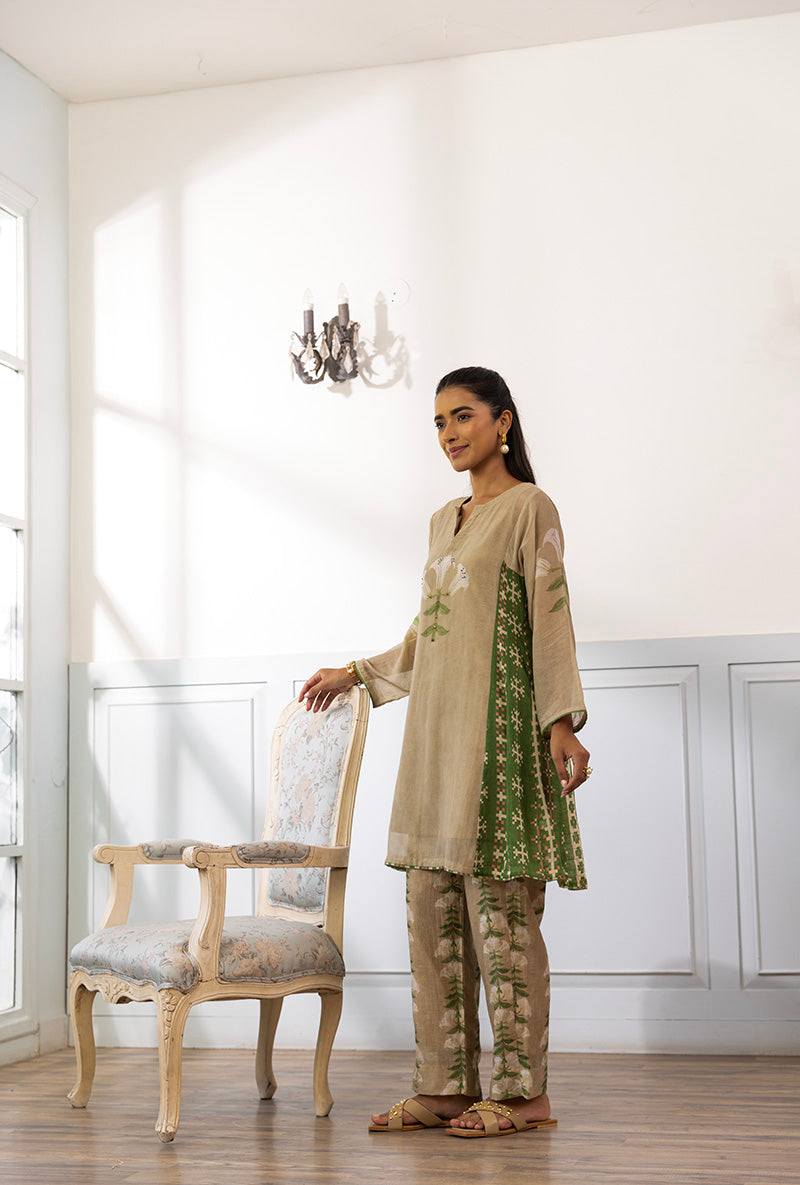 Meghna Nayyar in Beige Printed Dahlia Co-ord set
