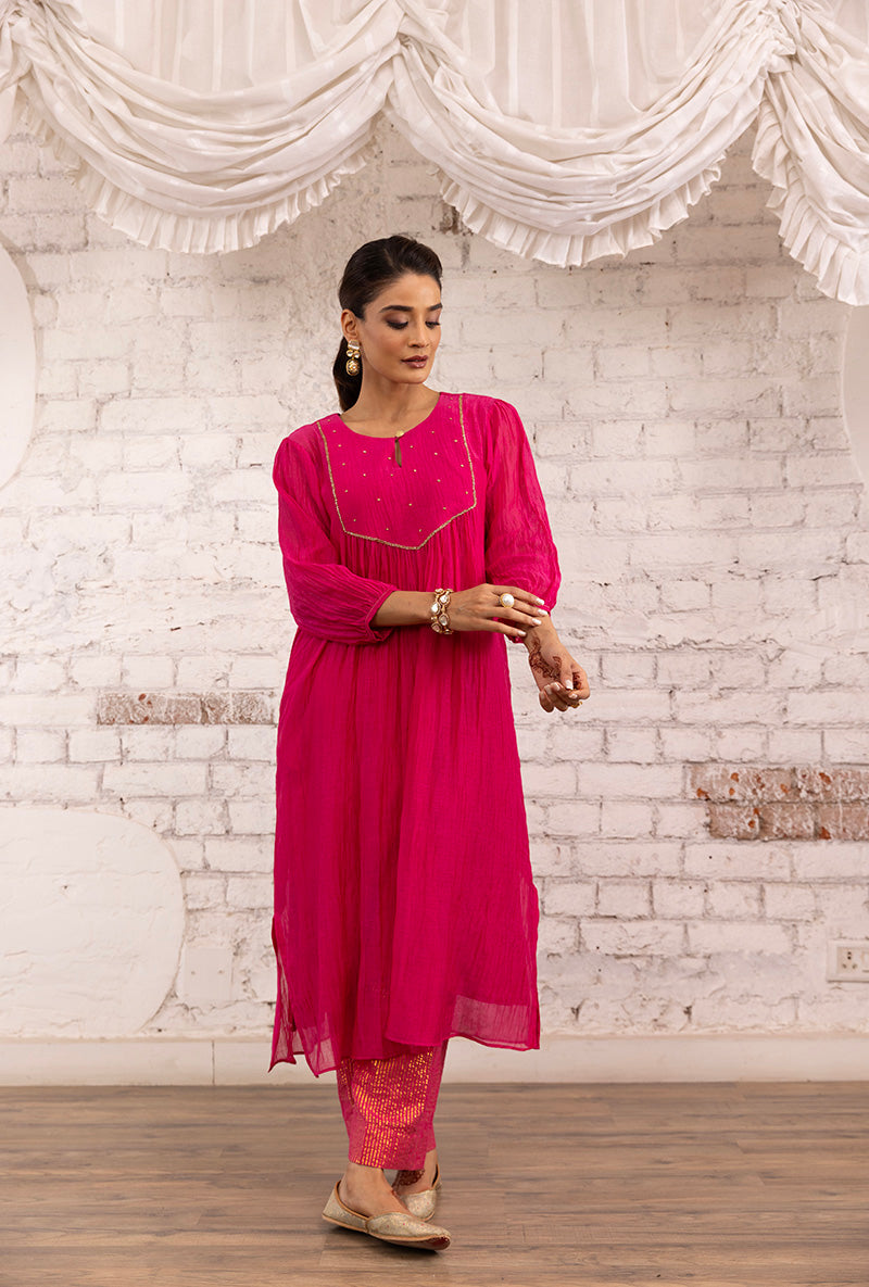 Pink Hand Embroidered Khwaab Kurta Set