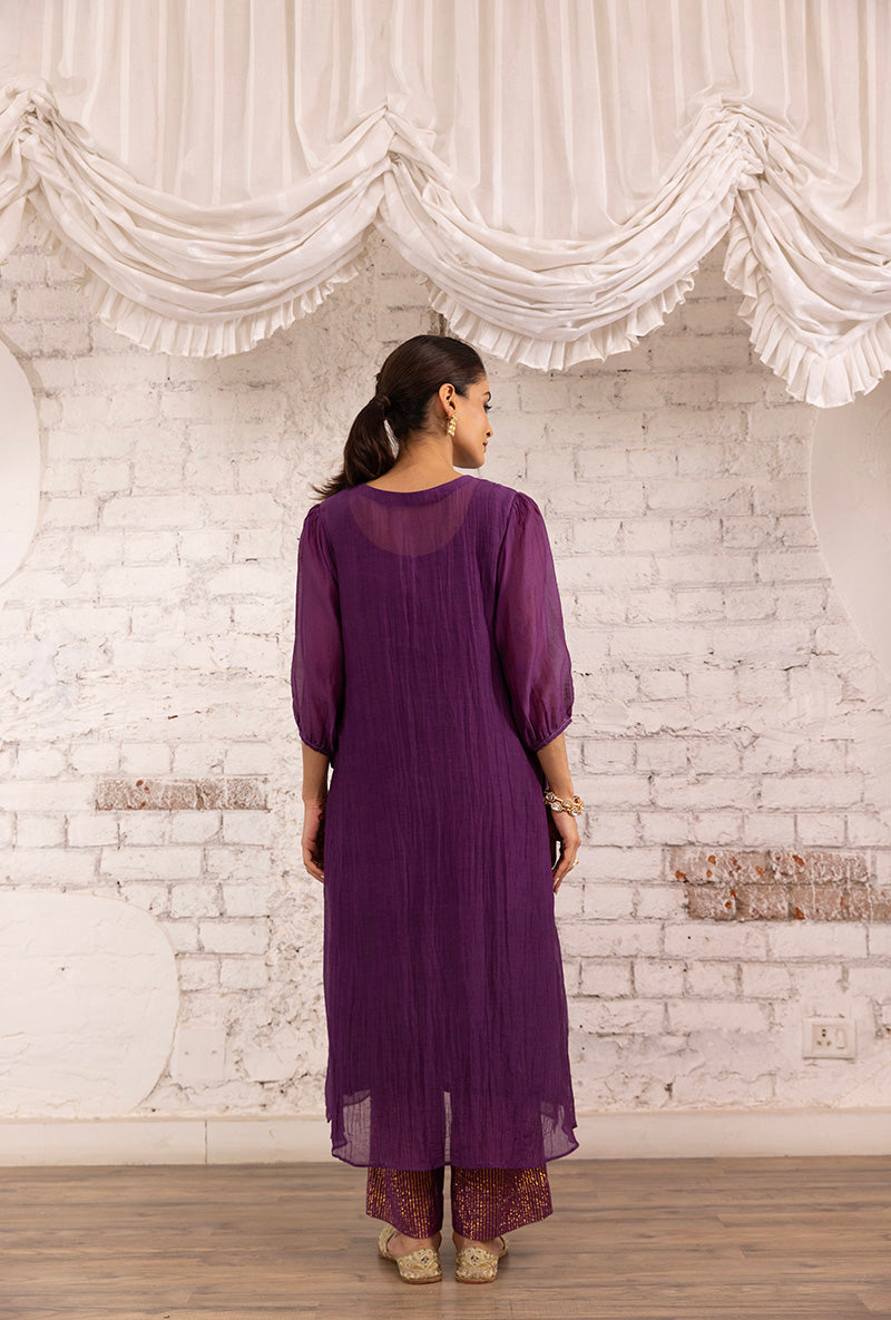Purple Hand Embroidered Khwaab Kurta Set