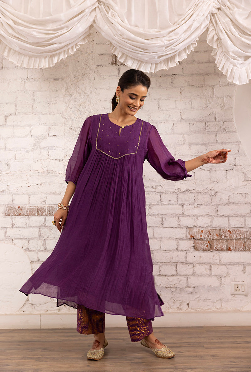 Purple Hand Embroidered Khwaab Kurta Set