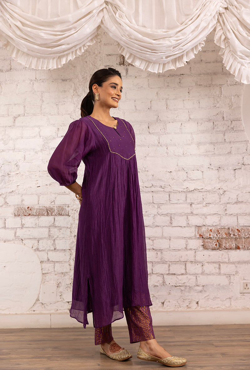 Purple Hand Embroidered Khwaab Kurta Set