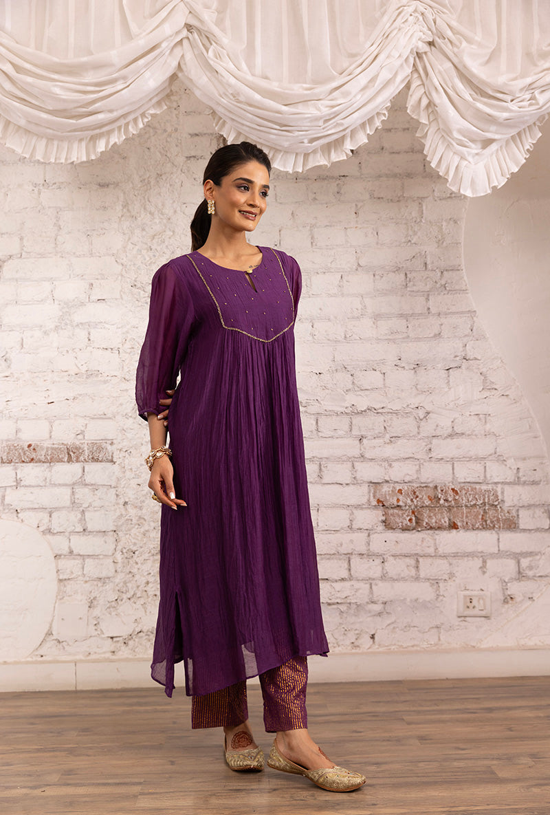 Purple Hand Embroidered Khwaab Kurta Set