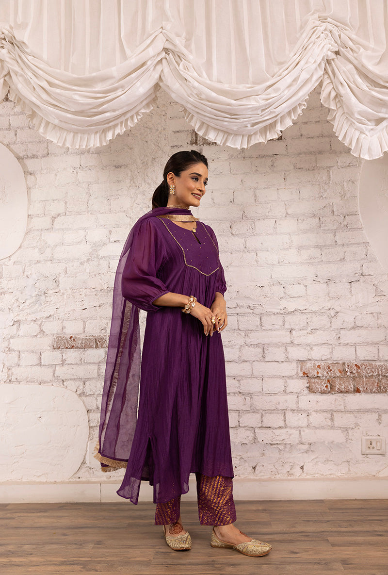 Purple Hand Embroidered Khwaab Kurta Set