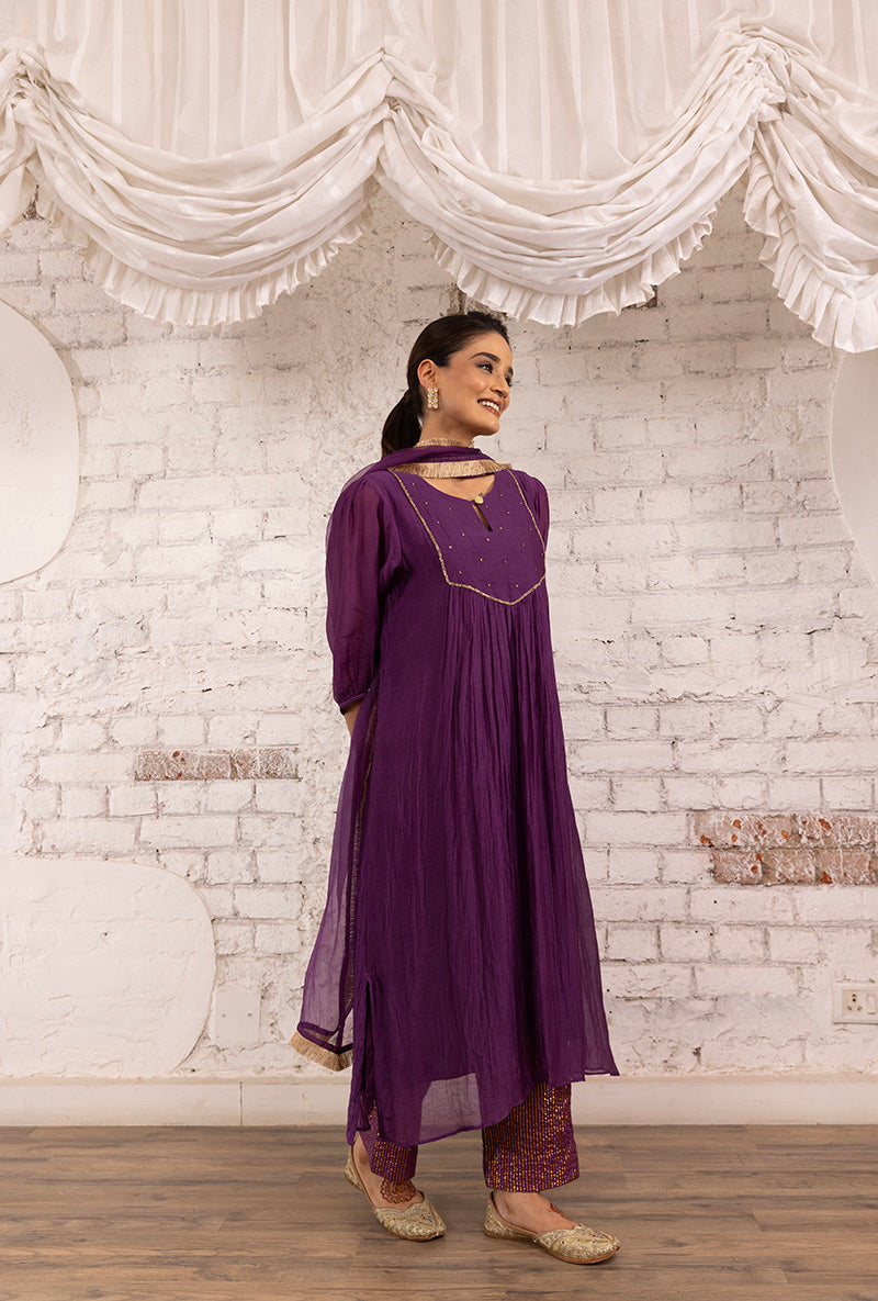 Purple Hand Embroidered Khwaab Kurta Set