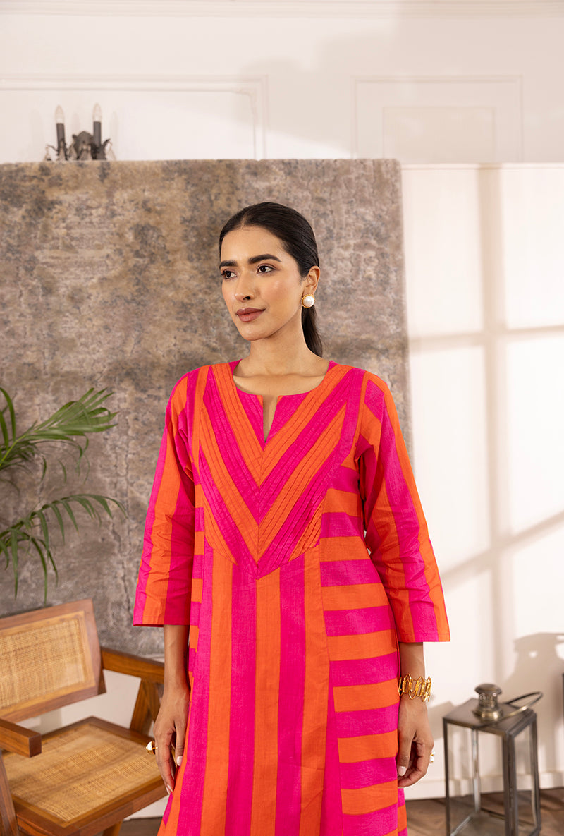 Pink And Orange Stripe Hazel Kurta Set