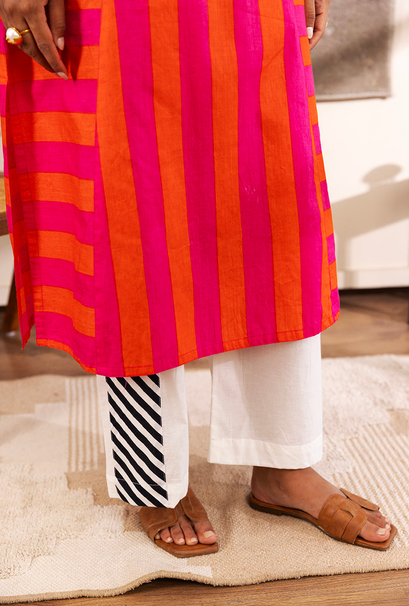 Pink And Orange Stripe Hazel Kurta Set