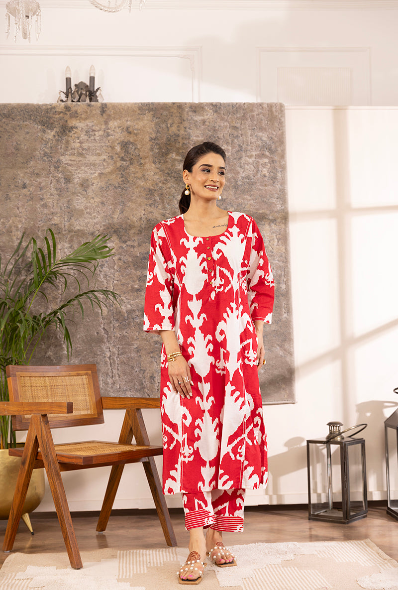 Red Ikat Hazel Kurta Set