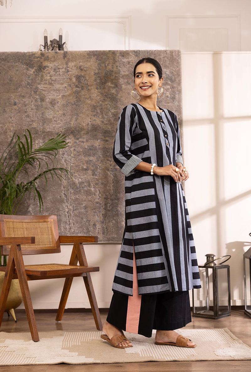 Black And Grey Stripe Hazel Kurta Set