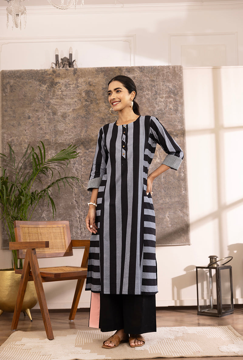 Black And Grey Stripe Hazel Kurta Set