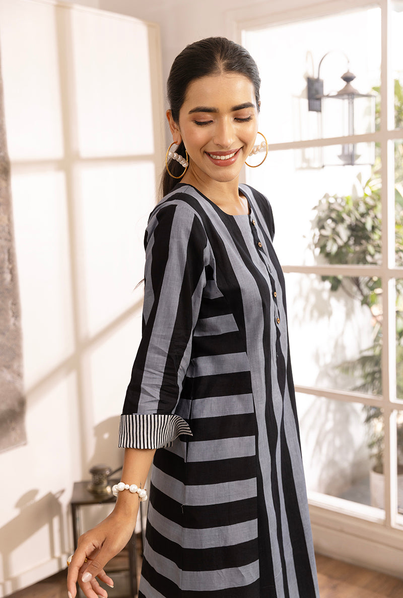 Black And Grey Stripe Hazel Kurta Set