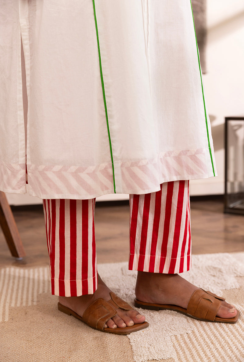 White Roll Up Sleeve Contrast Bottom Hazel Kurta Set
