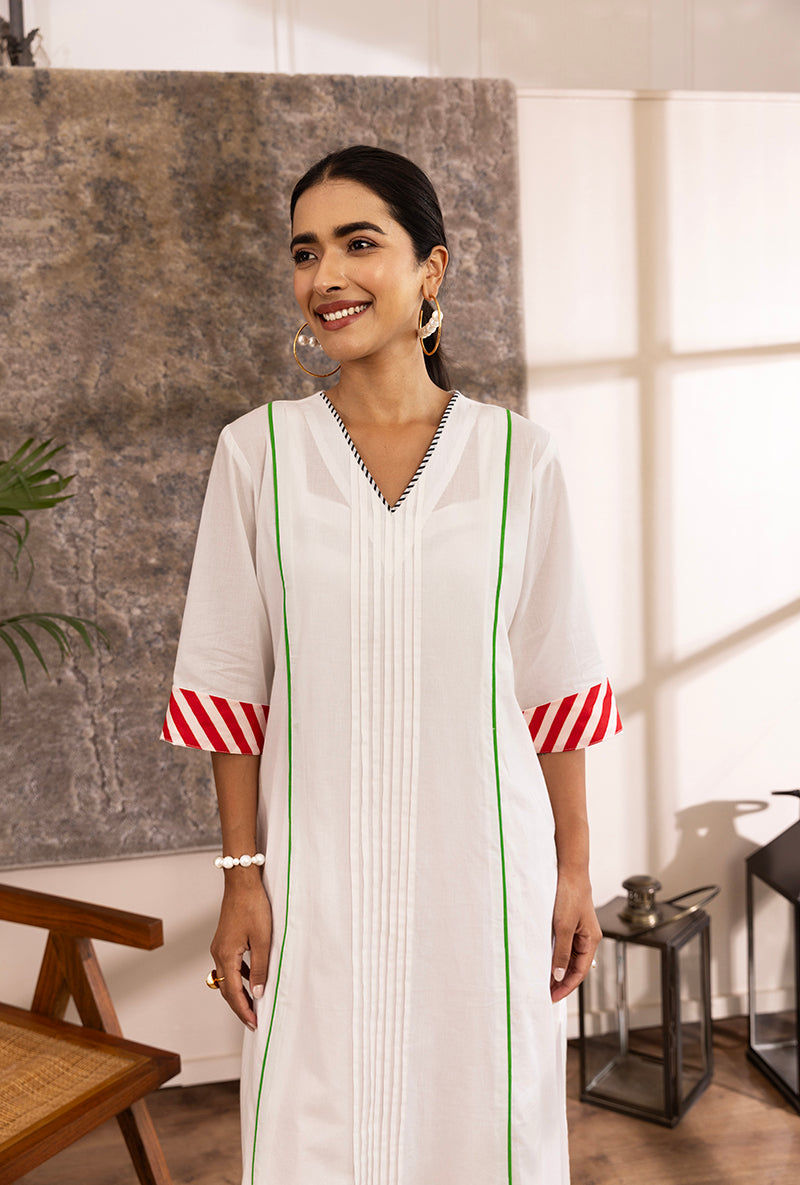 White Roll Up Sleeve Contrast Bottom Hazel Kurta Set