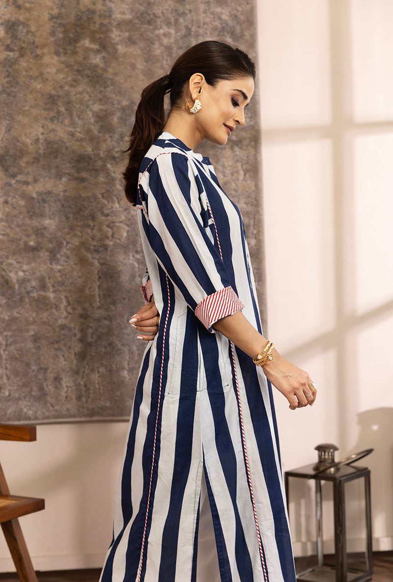 Blue And White Stripe Hazel Kurta Set